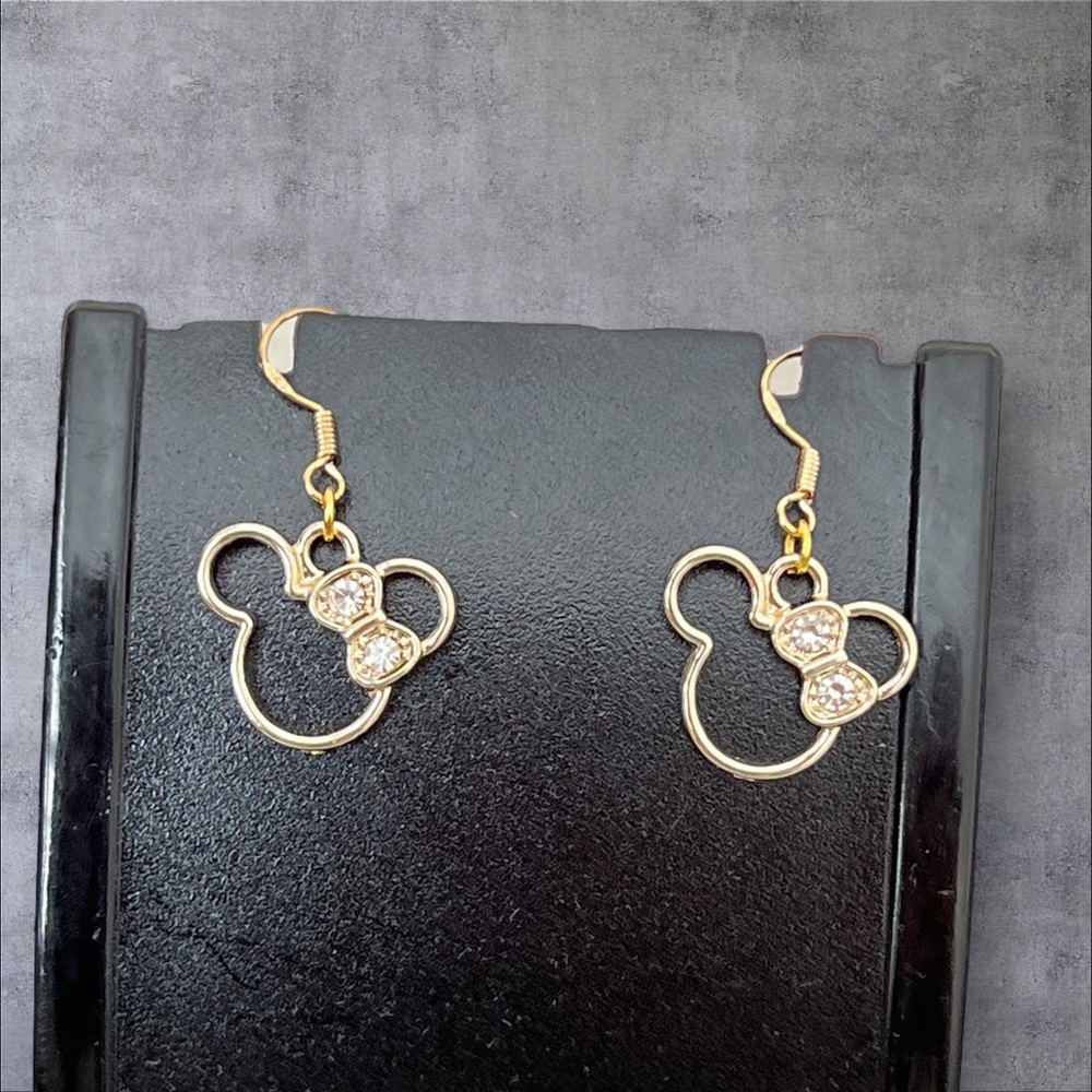 Gold plated Minnie Mouse earrings with clear crystals
